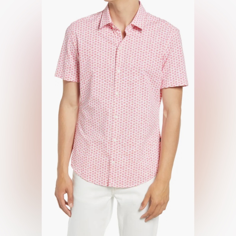 BOSS -Robb Floral Print Short Sleeve Stretch Button-Up Shirt